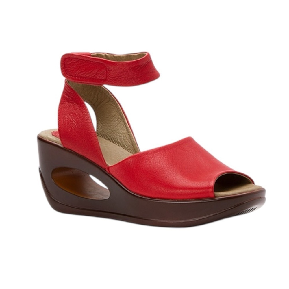 Fly London Red and Brown Wedge Sandals